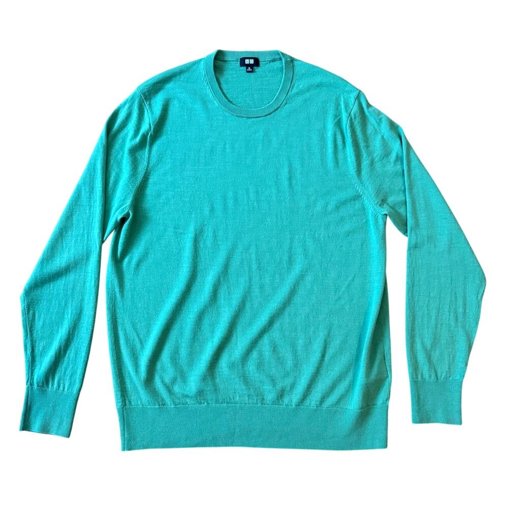 Uniqlo Men's 100% Wool Green Crew Neck Sweater Pullover Career XL